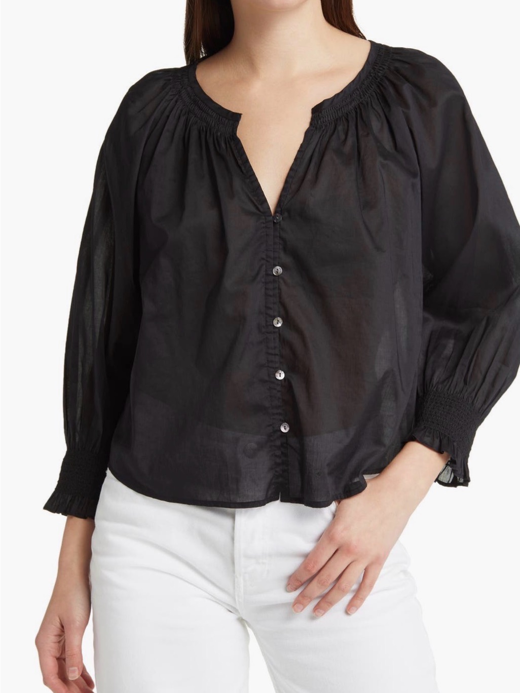 Rails Mariah Smocked Cotton Blouse Black Size Medium
